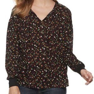 Juicy Couture Split Neck Flowy Blouse in Mini Garden Black Size XXL